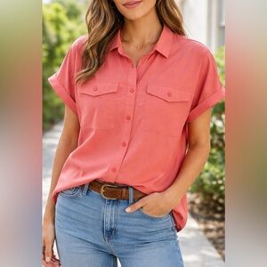 NEW Eddie Bauer Coral Button-Down Shirt